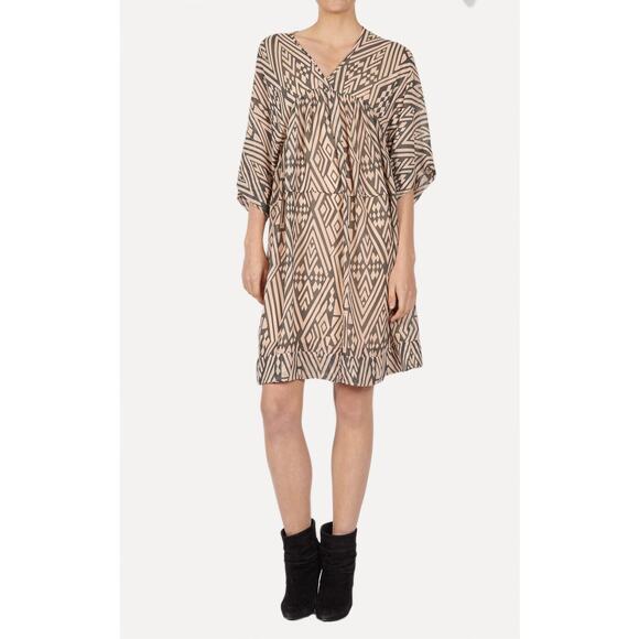 Ba&sh Freaky Swing Dress Oversized Tiered Chiffon Pink & Gray Print - Picture 8 of 10